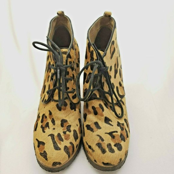 Shoemint Wedge Ankle Bootie Pony Hair Round Toe Womens 8 Lace up Jolly workwear - Picture 10 of 11